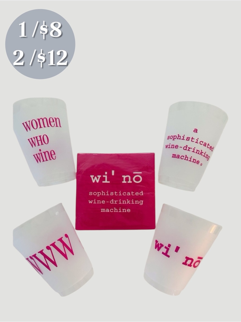 🪅🍷 🆕 Cool Cups and Stuff Frost Flex Cups (12) + Cocktail Napkins. NWT.